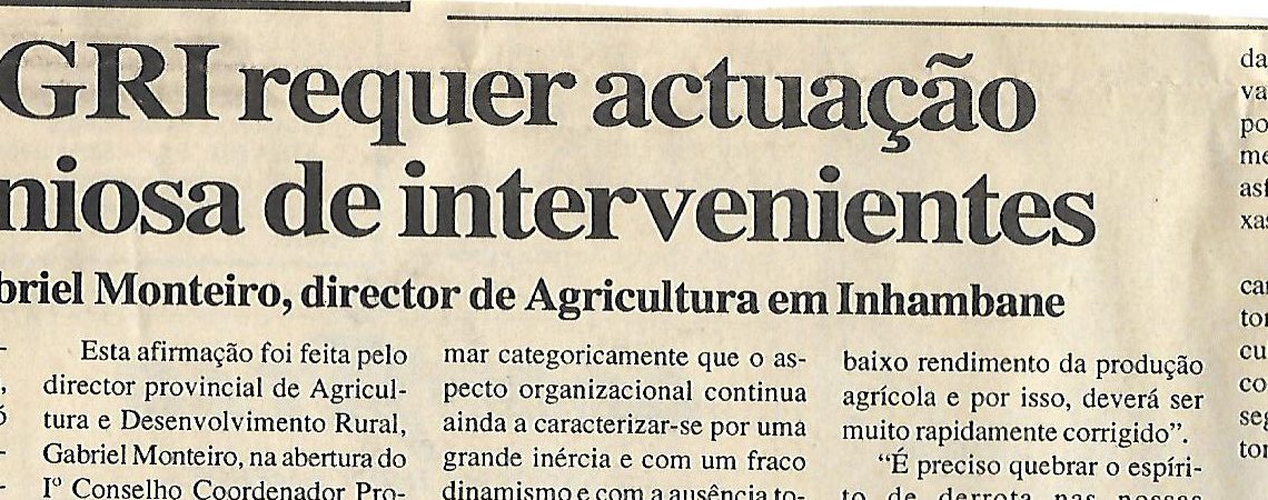 PROAGRI requer actuação harmoniosa de intervenientes – 18 de Julho de 2000