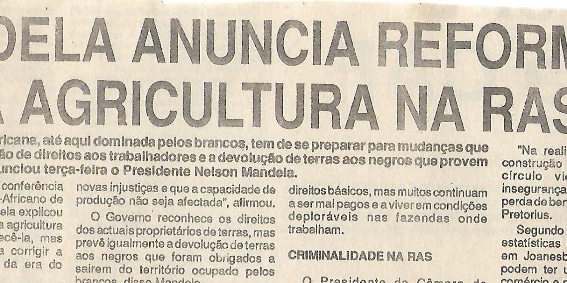 Mandela anuncia reformas para agricultura na RAS – 20 de Outubro de 1994