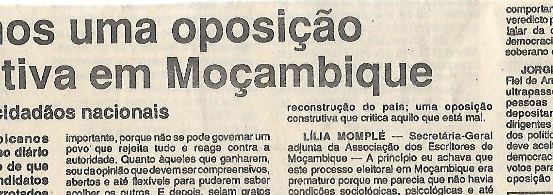 Queremos uma oposição construtiva em Moçambique – 8 de Novembro de 1994