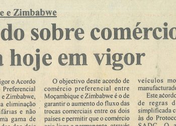 Moçambique e Zimbabwe: Acordo sobre comércio entra hoje em vigor – 11 de Março de 2005