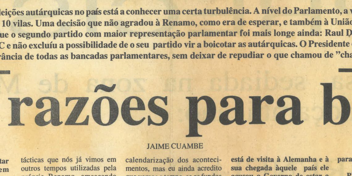 Eleições autárquicas: Não há razões para boicotes – 21 de Abril de 1997