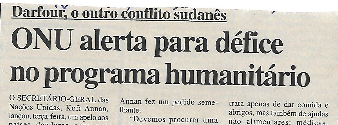 Darfour, outro conflito sudanês – 21 de Outubro de 2004