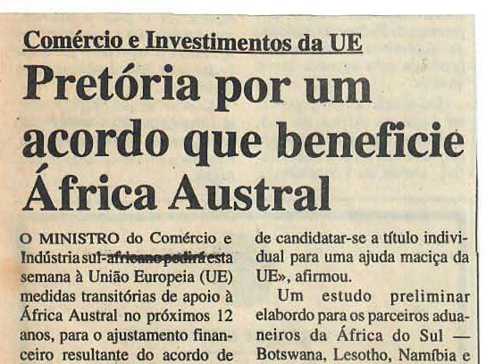 Comércio e Investimento da EU – Pretória por um acordo que beneficiem África Austral – 17 de Julho de 1997