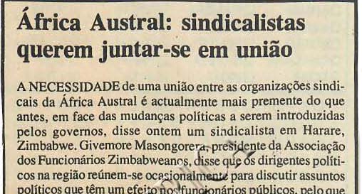 África Austral: sindicalistas querem juntar-se em união – 23 de Setembro de 1997
