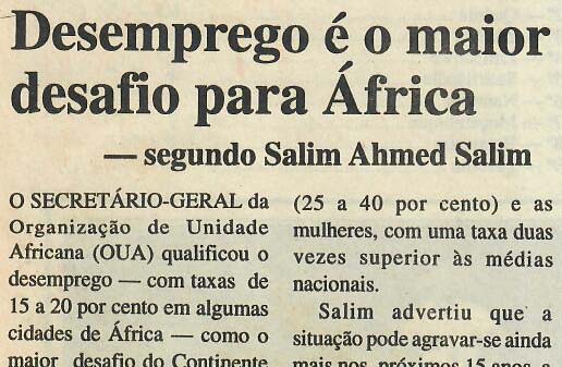 Desemprego é o maior desafio para África – 10 de Abril de 1997
