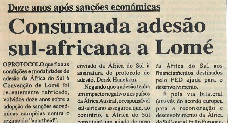 Doze anos após sanções económicas – Consumada adesão sul-africana a Lomé – 08 de Maio de 1997