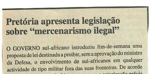 Pretória (África do Sul) apresenta legislação sobre “mercenarismo ilegal” – 14 de Julho de 1997