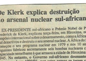 De Klerk explica destruição do arsenal nuclear sul-africano – 31 de Julho de 1997