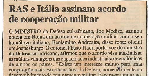 RAS e Itália assinam acordo de cooperação militar – 11 de Julho de 1997