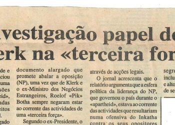 África do Sul – Em investigação papel de Klerk na “terceira força” – 11 de Abril de 1997