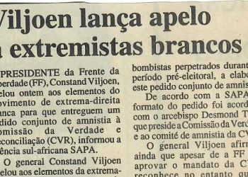 Viljoen lança apelo a extremistas brancos (África do Sul) – 29 de Abril de 1997
