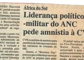 África do Sul – Liderança político-militar do ANC pede amnistia à CVR – 03 de Maio de 1997