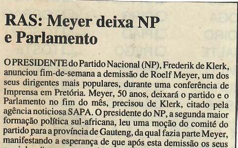 RAS: Meyer deixa NP e Parlamento – 19 de Maio de 1997