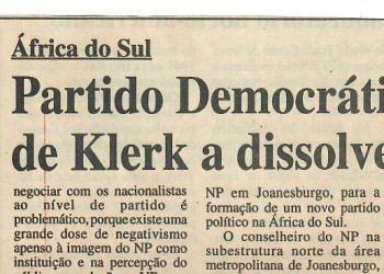 África do Sul – Partido Democrático insta de Klerk a dissolver NP – 22 de Abril de 1997