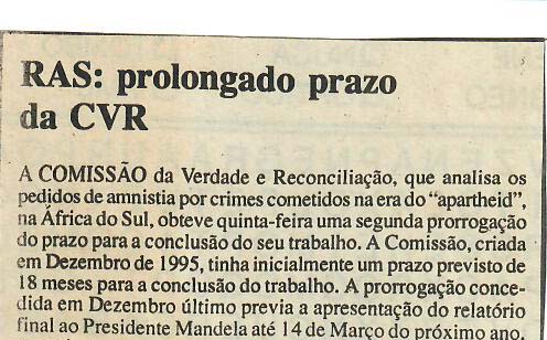 RAS: prolongado prazo da CRV – 20 de Setembro de 1997