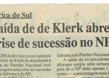 África do Sul – Saída de de Klerk abre crise de sucessão no NP – 28 de Agosto de 1997