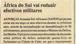 África do Sul vai reduzir efectivos militares – 24 de Julho de 1995