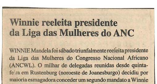 Winnie reeleita presidente da Liga das Mulheres do ANC (África do Sul) – 28 de Abril de 1997