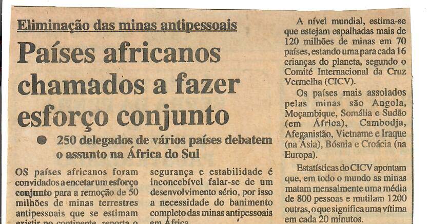 Eliminação das minas antipessoais – Países africanos chamados a fazer esforço conjunto – 21 de Maio de 1997