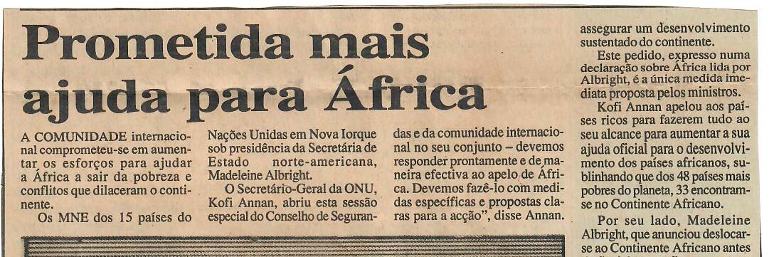 Prometida mais ajuda para África – 27 de Setembro de 1997
