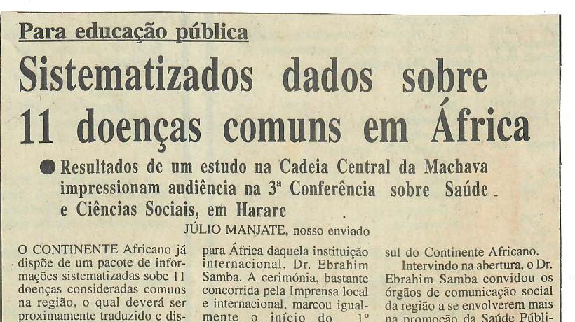 Para educação pública – Sistematizados dados sobre 11 doenças comuns em África – 23 de Julho de 1997