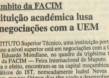 No âmbito da FACIM – Instituição académica lusa em negociações com a UEM – 03 de Setembro de 1997