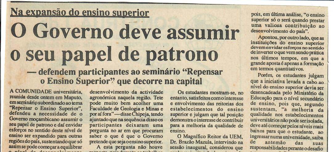 Na expansão do ensino superior – O Governo deve assumir o seu papel de patrono – 17 de Julho de 1997