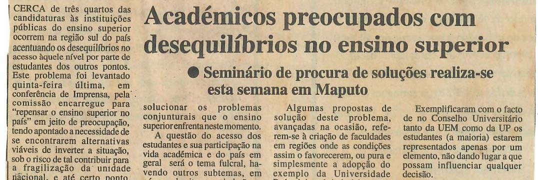 Académicos preocupados com desequilíbrios no ensino superior – 14 de Julho de 1997