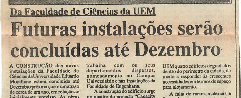 Da Faculdade de Ciências da UEM – Futuras instalações serão concluídas até Dezembro – 06 de Setembro de 1997