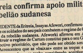 Eritreia confirma apoio militar à rebelião sudanesa – 26 de Abril de 1997