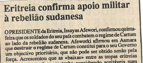 Eritreia confirma apoio militar à rebelião sudanesa – 26 de Abril de 1997