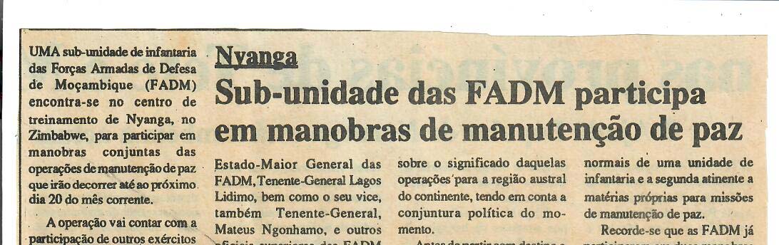 Nyanga – Sub-unidade das FADM participa em manobras de manutenção de paz – 02 de Abril de 1997