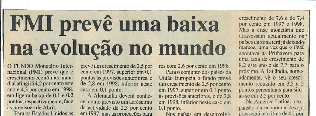 FMI prevê uma baixa na evolução no mundo – 26 de Setembro de 1997
