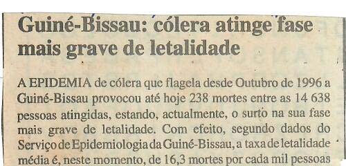 Guiné-Bissau: cólera atinge fase mais grave de letalidade – 12 de Julho de 1997