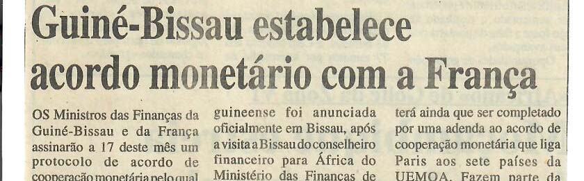 Guiné-Bissau estabelece acordo monetário com a França – 09 de Abril de 1997