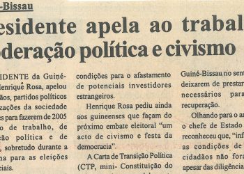 Guiné-Bissau – Presidente apela ao trabalho, moderação política e civismo – 04 de Janeiro de 2005