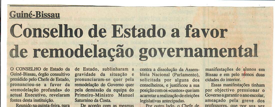 Guiné-Bissau – Conselho de Estado a favor da remodelação governamental – 26 de Maio de 1997