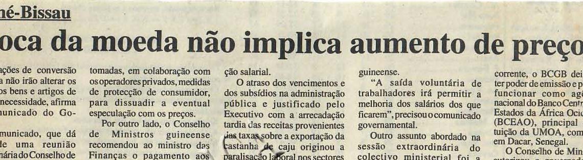 Guiné-Bissau – Troca da moeda não implica aumento de preços – 06 de Maio de 1997