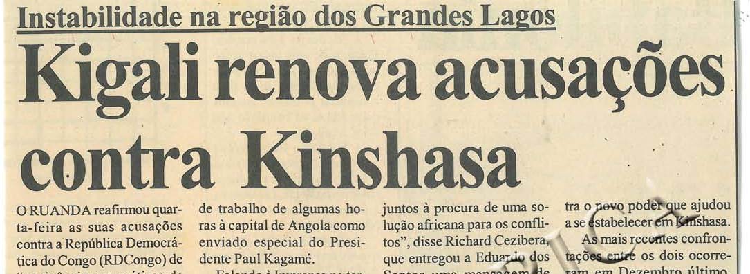 Instabilidade na região dos Grandes Lagos – Kigali renova acusações contra Kinshasa – 22 de Janeiro de 2005