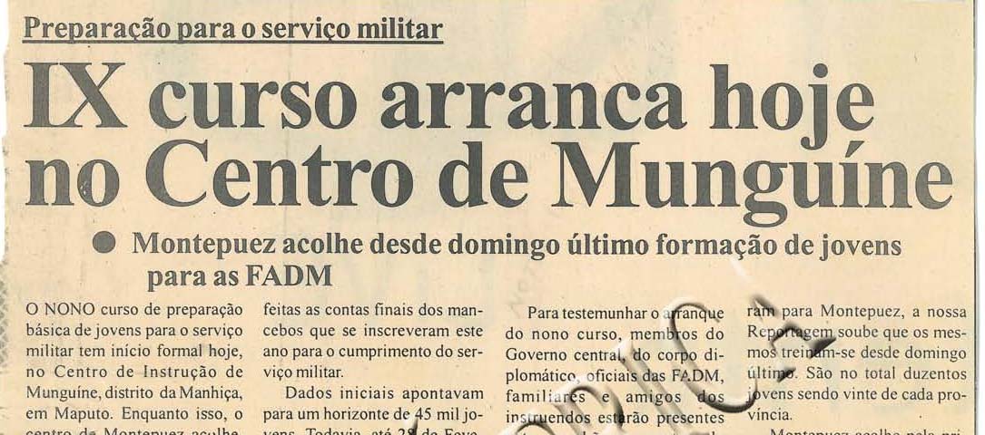 Preparação para o serviço militar – IX curso arranca hoje no Centro de Munguine –  11 de Fevereiro de 2005
