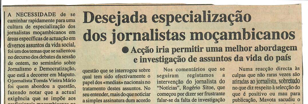 Desejada especialização dos jornais moçambicanos – 28 de Agosto de 1997