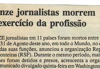 Quinze jornalistas morrem no exercício da profissão – 20 de Setembro de 1997