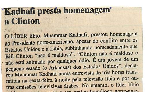 Kadhafi presta homenagem a Clinton – 01 de Setembro de 1997
