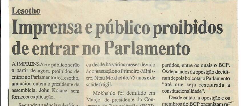 Lesoto – Imprensa e público proíbidos de entrar no Parlamento – 29 de Agosto de 1997