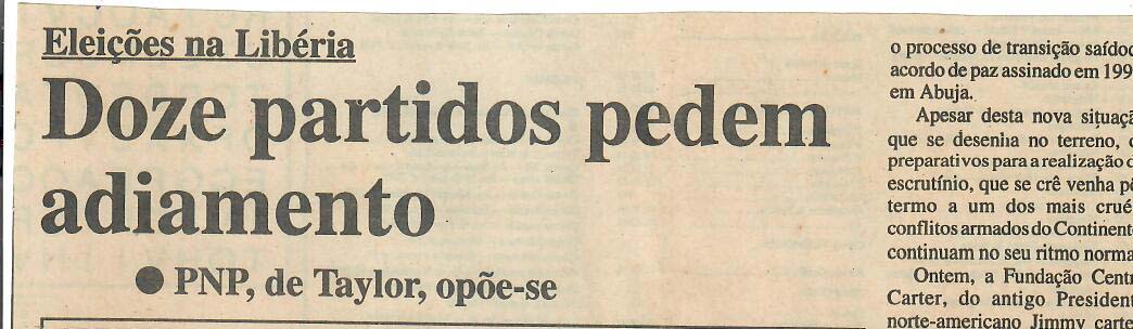 Eleições na Libéria – Doze partidos pedem adiamento – 10 de Julho de 1997
