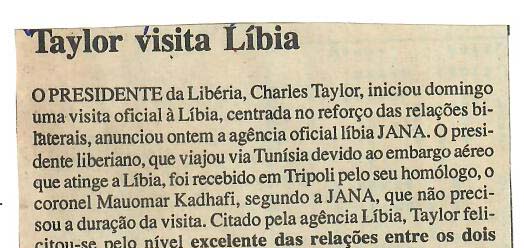 Taylor visita Líbia – 30 de Setembro de 1997