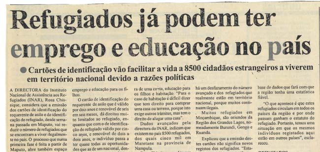 Refugiados já podem ter emprego e educação no país – 14 de Fevereiro de 2005