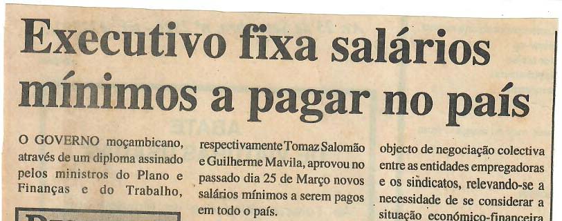 Executivo fixa salários mínimos a pagar no país – 22 de Abril de 1997