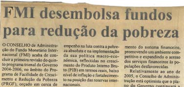 FMI desembolsa fundos para redução da pobreza – 16 de Fevereiro de 2005