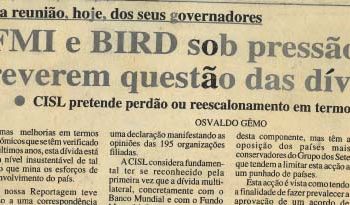 Na reunião, hoje, dos seus governadores – FMI e BIRD sob pressão para reverem questão das dívidas – 28 de Abril de 1997